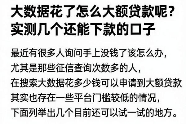 大数据花了怎么大额贷款呢？实测几个还能下款的口子