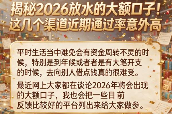 揭秘2026放水的大额口子，这几个渠道近期通过率意外高