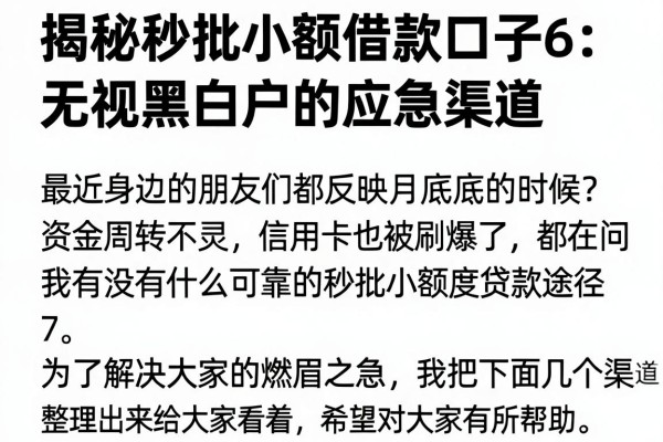 揭秘秒批小额借款口子6：无视黑白户的应急渠道盘点