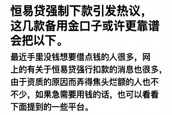 恒易贷强制下款引发热议，这几款备用金口子或许更靠谱