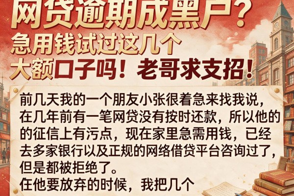 网贷逾期成黑户？急用钱试过这几个大额口子吗，老哥求支招！
