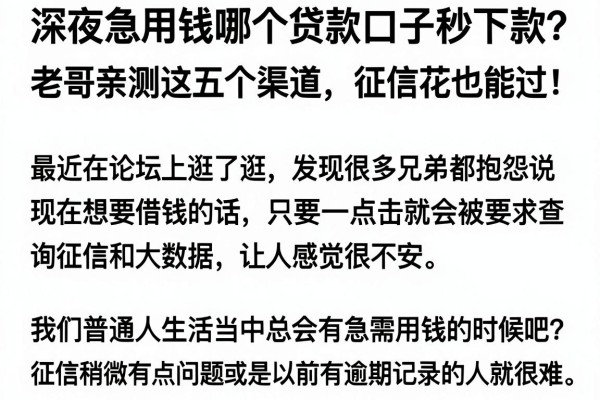 深夜急用钱哪个贷款口子秒下款？老哥亲测这五个渠道，征信花也能过！