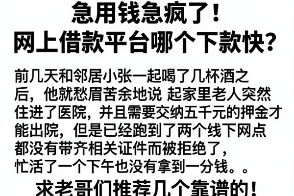 急用钱急疯了！网上借款平台哪个下款快？求老哥们推荐几个靠谱的！