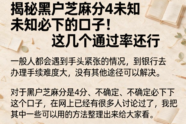 揭秘黑户芝麻分4未知未知必下的口子，这几个通过率还行
