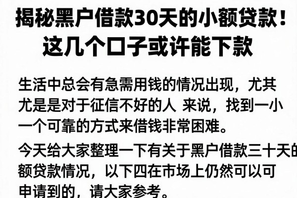 揭秘黑户借款30天的小额贷款，这几个口子或许能下款