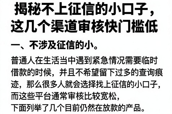揭秘不上征信的小口子，这几个渠道审核快门槛低