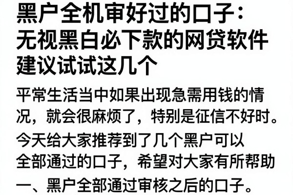 黑户全机审好过的口子：无视黑白必下款的网贷软件建议试试这几个