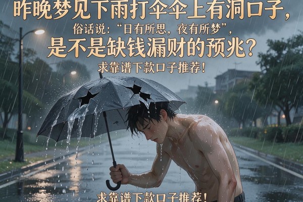 昨晚梦见下雨打伞伞上有洞口子，是不是缺钱漏财的预兆？求靠谱下款口子推荐！
