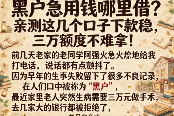 黑户急用钱哪里借？亲测这几个口子下款稳，三万额度不难拿！