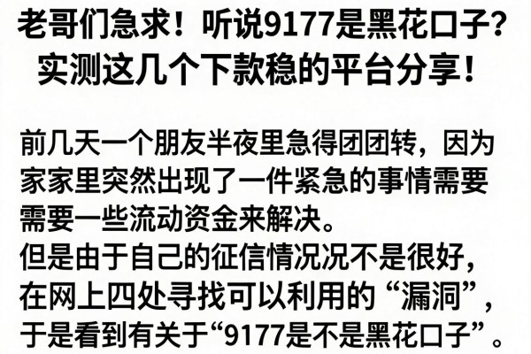老哥们急求！听说9177是黑花口子？实测这几个下款稳的平台分享！