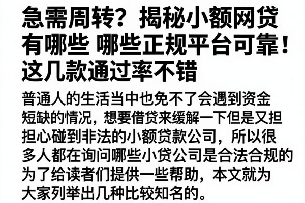 急需周转？揭秘小额网贷有哪些正规平台可靠，这几款通过率不错