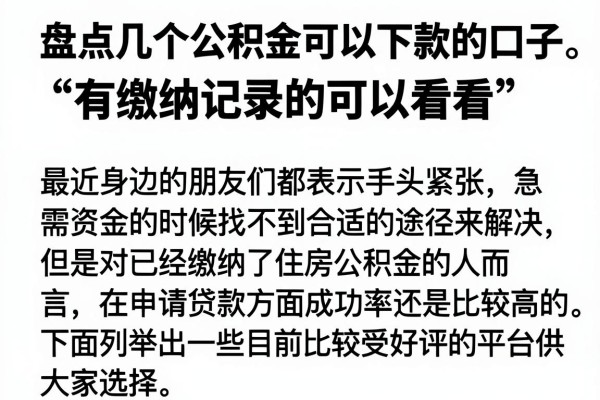 盘点几个公积金可以下款的口子，有缴纳记录的可以看看