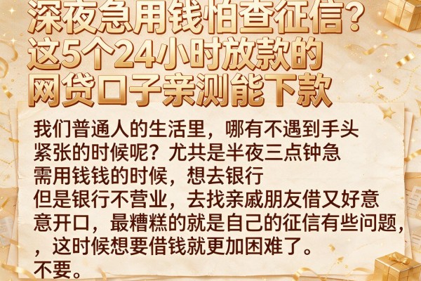 深夜急用钱怕查征信？这5个24小时放款的网贷口子亲测能下款