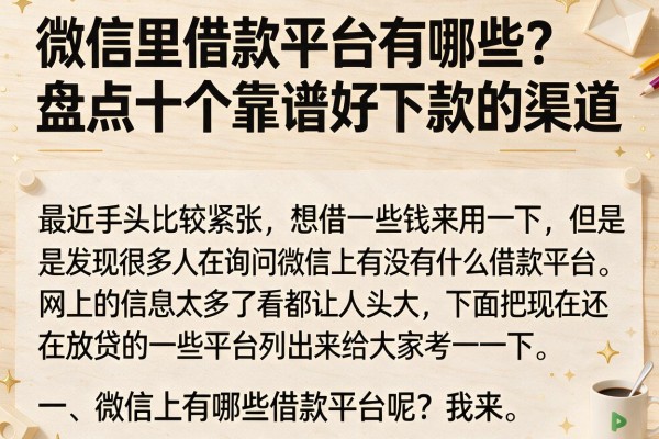 微信里借款平台有哪些？盘点十个靠谱好下款的渠道