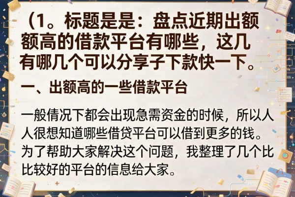 盘点近期出额高的借款平台有哪些，这几个口子下款快