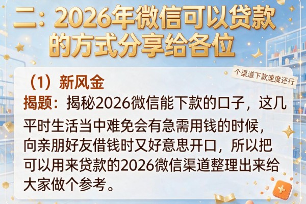 揭秘2026微信能下款的口子，这几个渠道下款速度还行