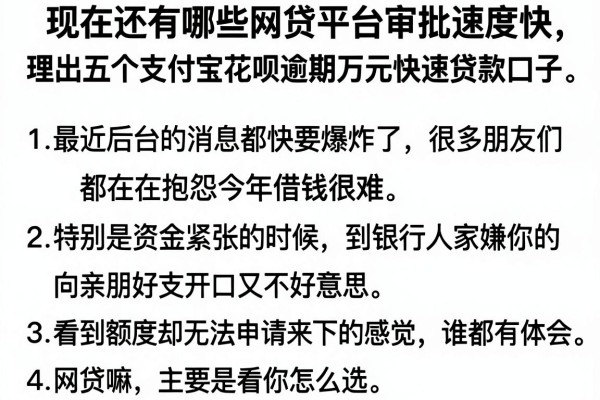 现在还有哪些网贷平台审批速度快，理出五个支付宝花呗逾期万元快速贷款口子