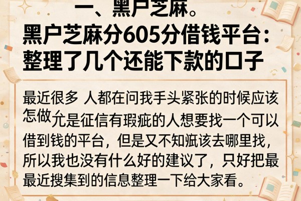 黑户芝麻分605分借钱平台：整理了几个还能下款的口子