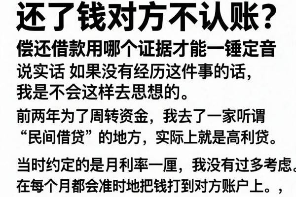 还了钱对方不认账？偿还借款用哪个证据才能一锤定音