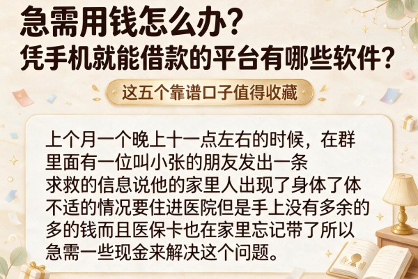 急需用钱怎么办？凭手机就能借款的平台有哪些软件？这五个靠谱口子值得收藏