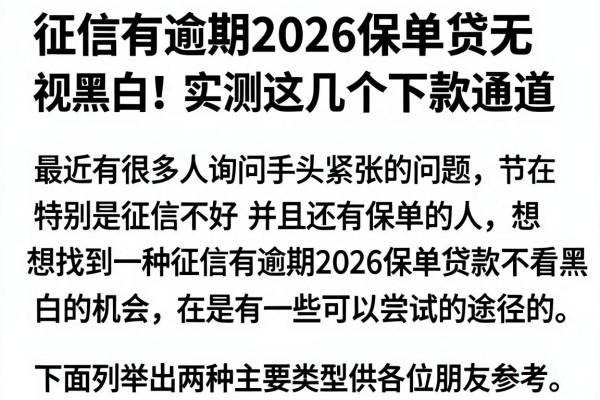 征信有逾期2026保单贷无视黑白，实测这几个下款通道