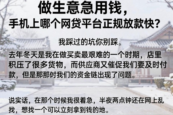做生意急用钱，手机上哪个网贷平台正规放款快？我踩过的坑你别踩