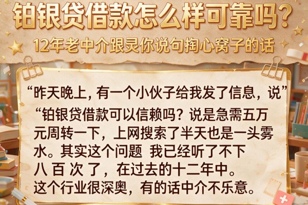 铂银贷借款怎么样可靠吗？12年老中介跟你说句掏心窝子的话