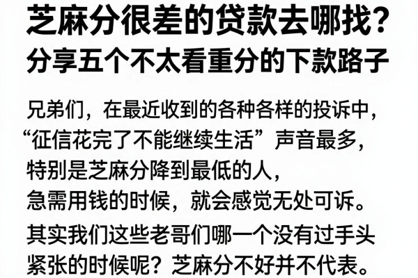 芝麻分很差的贷款去哪找？分享五个不太看重分的下款路子