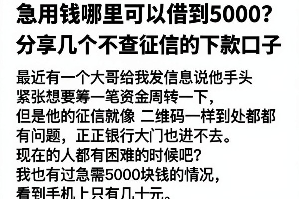 急用钱哪里可以借到5000？分享几个不查征信的下款口子