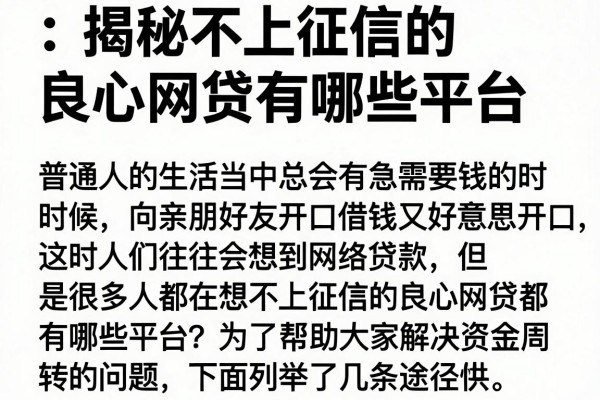 揭秘不上征信的良心网贷有哪些平台，这几个下款速度真快