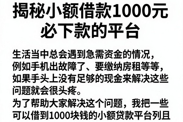 揭秘小额借款1000元必下款的平台，这几个渠道审核宽松