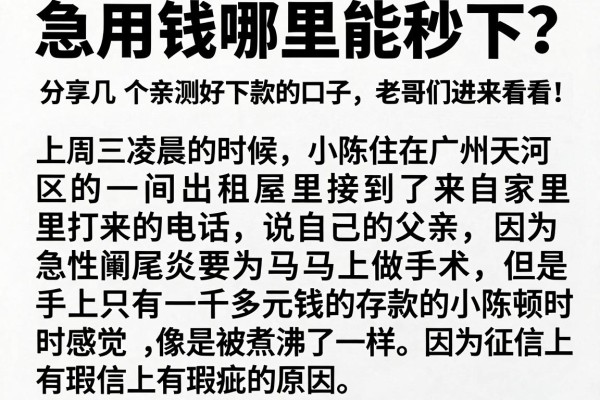 急用钱哪里能秒下？分享几个亲测好下款的口子，老哥们进来看看！
