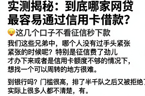 实测揭秘：到底哪家网贷最容易通过信用卡借款？这几个口子不看征信秒下款