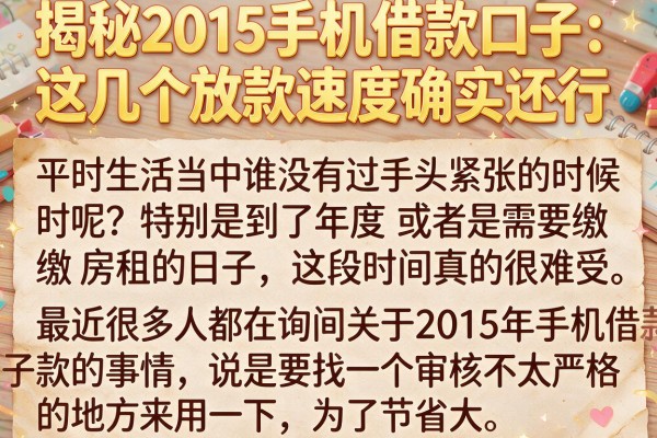 揭秘2015手机借款口子：这几个放款速度确实还行