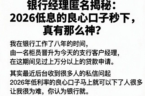 银行经理匿名揭秘：2026低息的良心口子秒下，真有那么神？