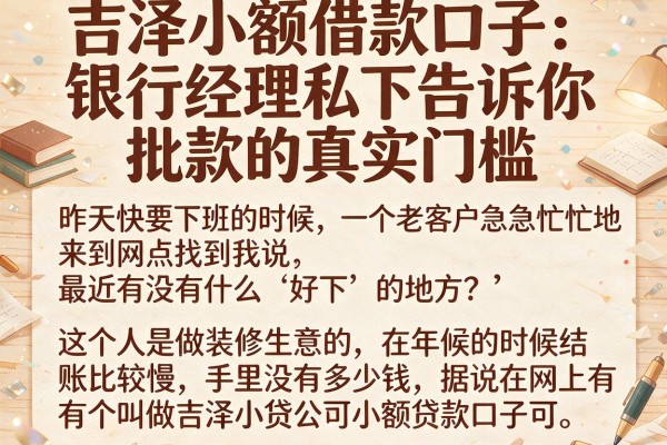 吉泽小额借款口子：银行经理私下告诉你批款的真实门槛