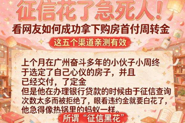 征信花了急死人！看网友如何成功拿下购房首付周转金，这五个渠道亲测有效