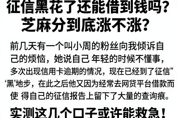 征信黑花了还能借到钱吗？芝麻分到底涨不涨？实测这几个口子或许能救急！