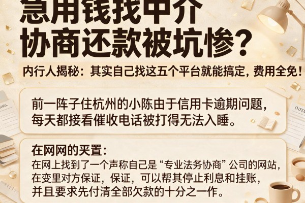 急用钱找中介协商还款被坑惨?内行人揭秘:其实自己找这五个平台就能搞定,费用全免!