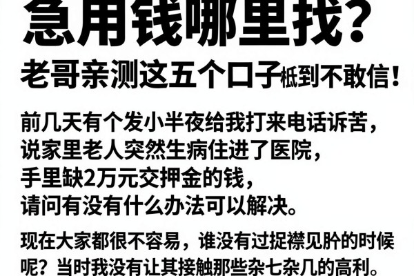 急用钱哪里找？老哥亲测这五个口子，门槛低到不敢信！_1