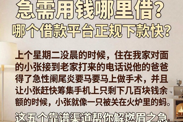 急需用钱哪里借？哪个借款平台正规下款快？这五个靠谱渠道帮你解燃眉之急