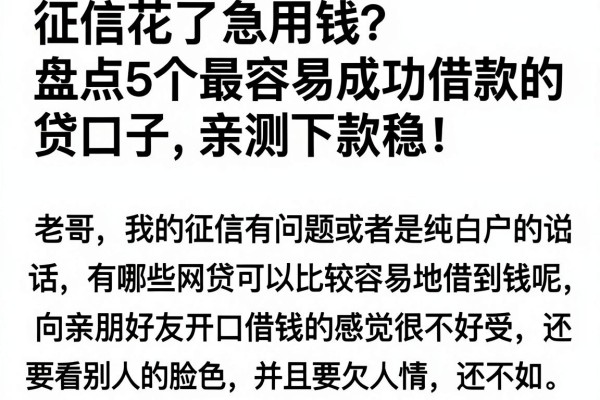 征信花了急用钱？盘点5个最容易成功借款的网贷口子，亲测下款稳！
