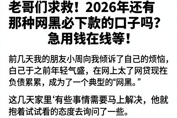 老哥们求救！2026年还有那种网黑必下款的口子吗？急用钱在线等！