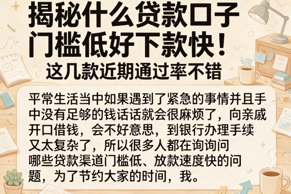 揭秘什么贷款口子门槛低好下款快，这几款近期通过率不错