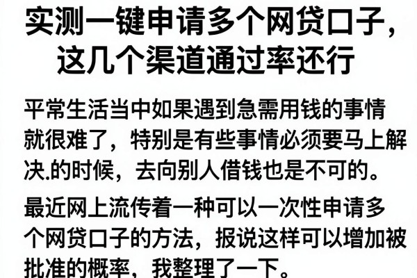 实测一键申请多个网贷口子，这几个渠道通过率还行