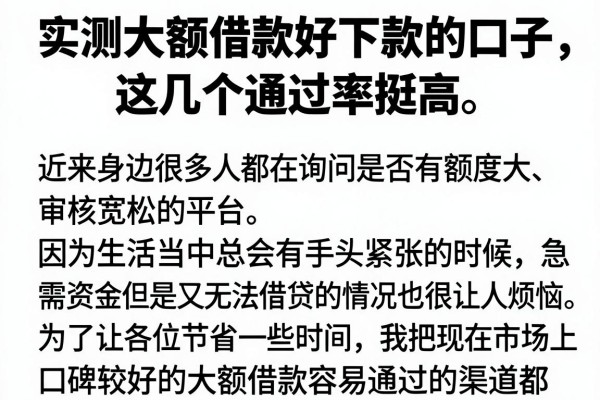 实测大额借款好下款的口子，这几个通过率挺高