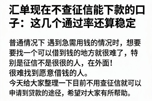 汇总现在不查征信能下款的口子，这几个通过率还算稳定