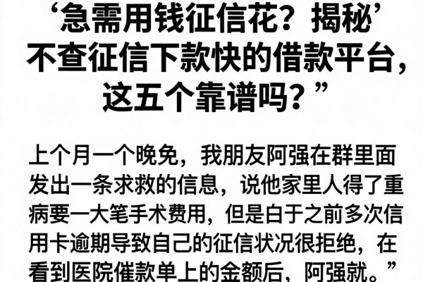 急需用钱征信花？揭秘不查征信下款快的借款平台，这五个靠谱吗？