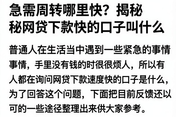 急需周转哪里快？揭秘网贷下款快的口子叫什么