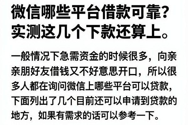 微信哪些平台借款可靠？实测这几个下款还算稳